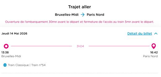 Vends billets train Bruxelles-Paris 14 mai, Tickets & Billets, Trois personnes ou plus, Train, Billet normal