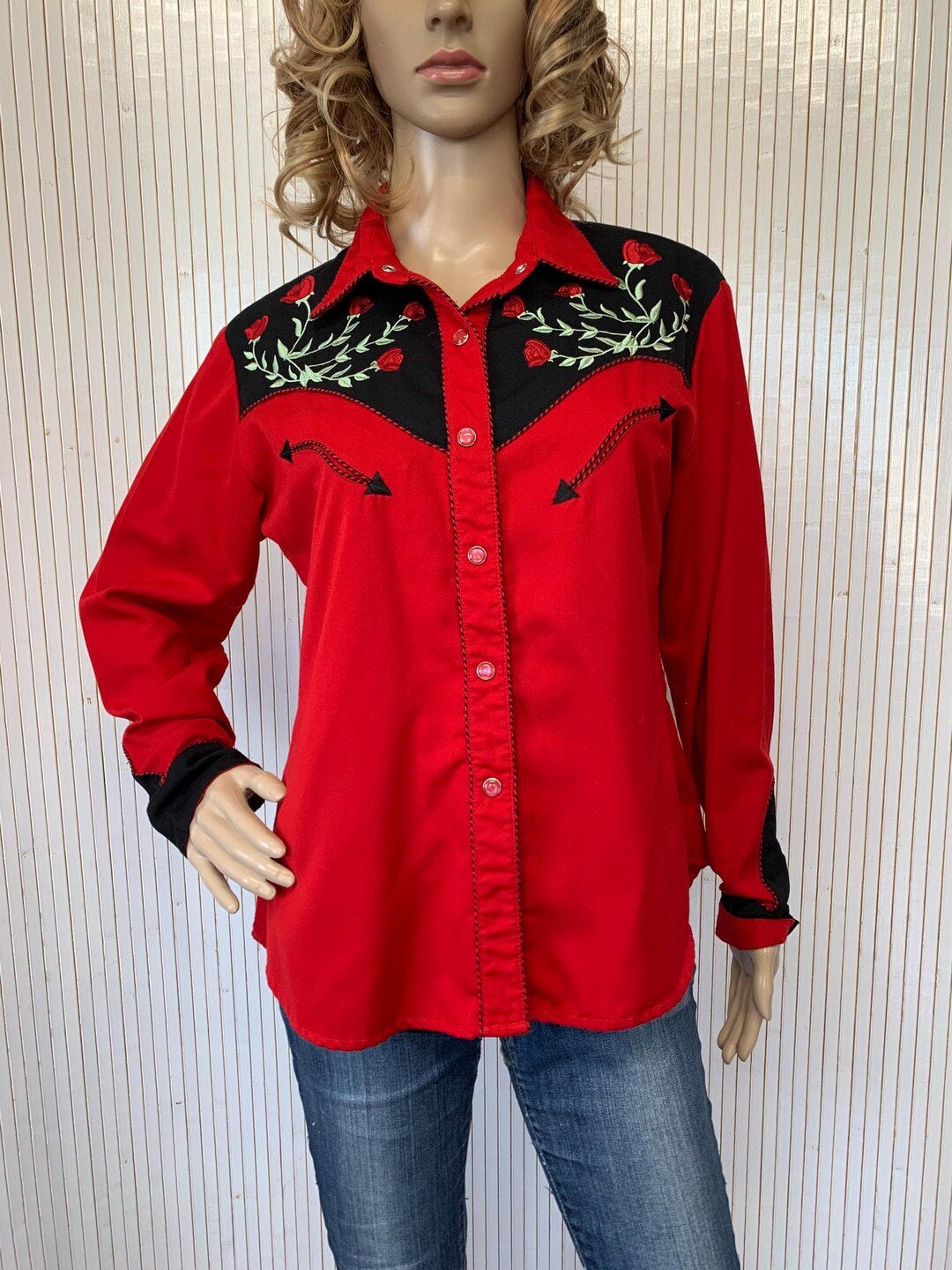 Roper Vintage Western Cowboy Overhemd 2XL XXL Rood Zwart, Ophalen of Verzenden, Zo goed als nieuw, Maat 46/48 (XL) of groter, Rood