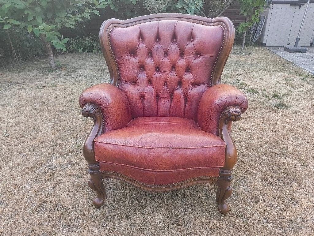 Chesterfield Fauteuil in Leder - Engelse Stijl, Huis en Inrichting, Fauteuils, Ophalen