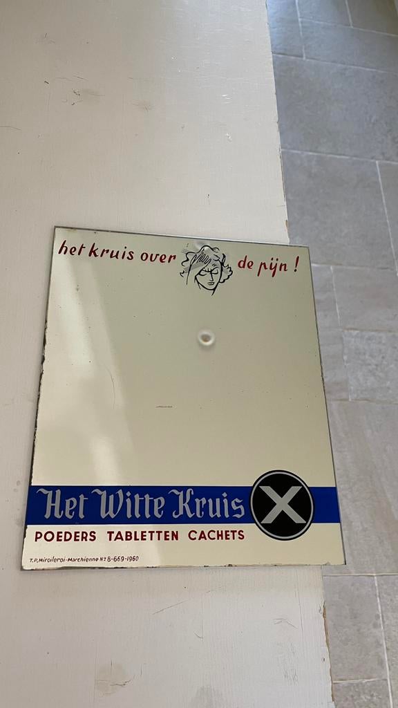 Le miroir en forme de croix blanche., Enlèvement ou Envoi, Utilisé, Panneau publicitaire