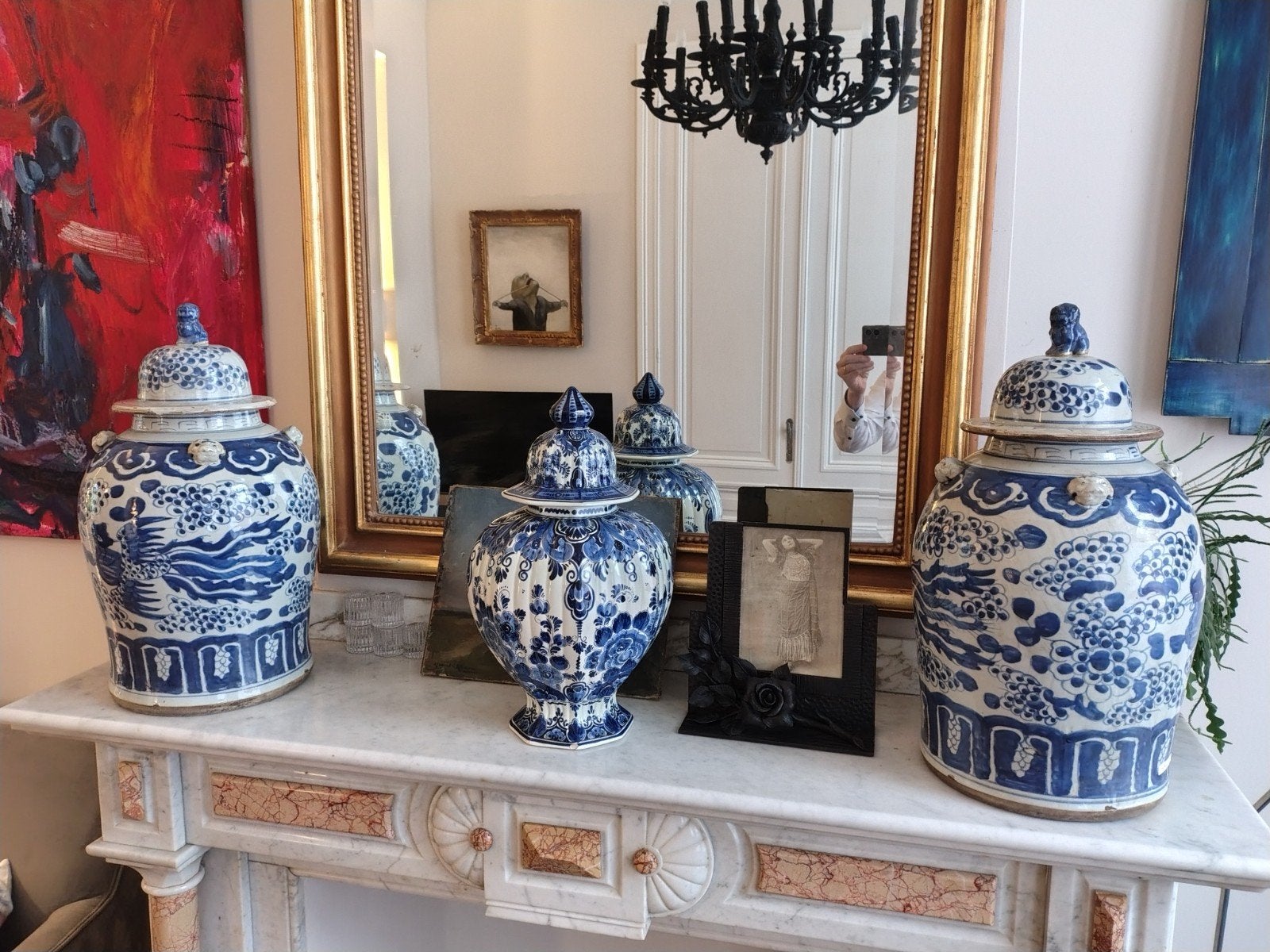 Set van 3 Chinese dekselpotten van porselein, Antiquités & Art, Enlèvement