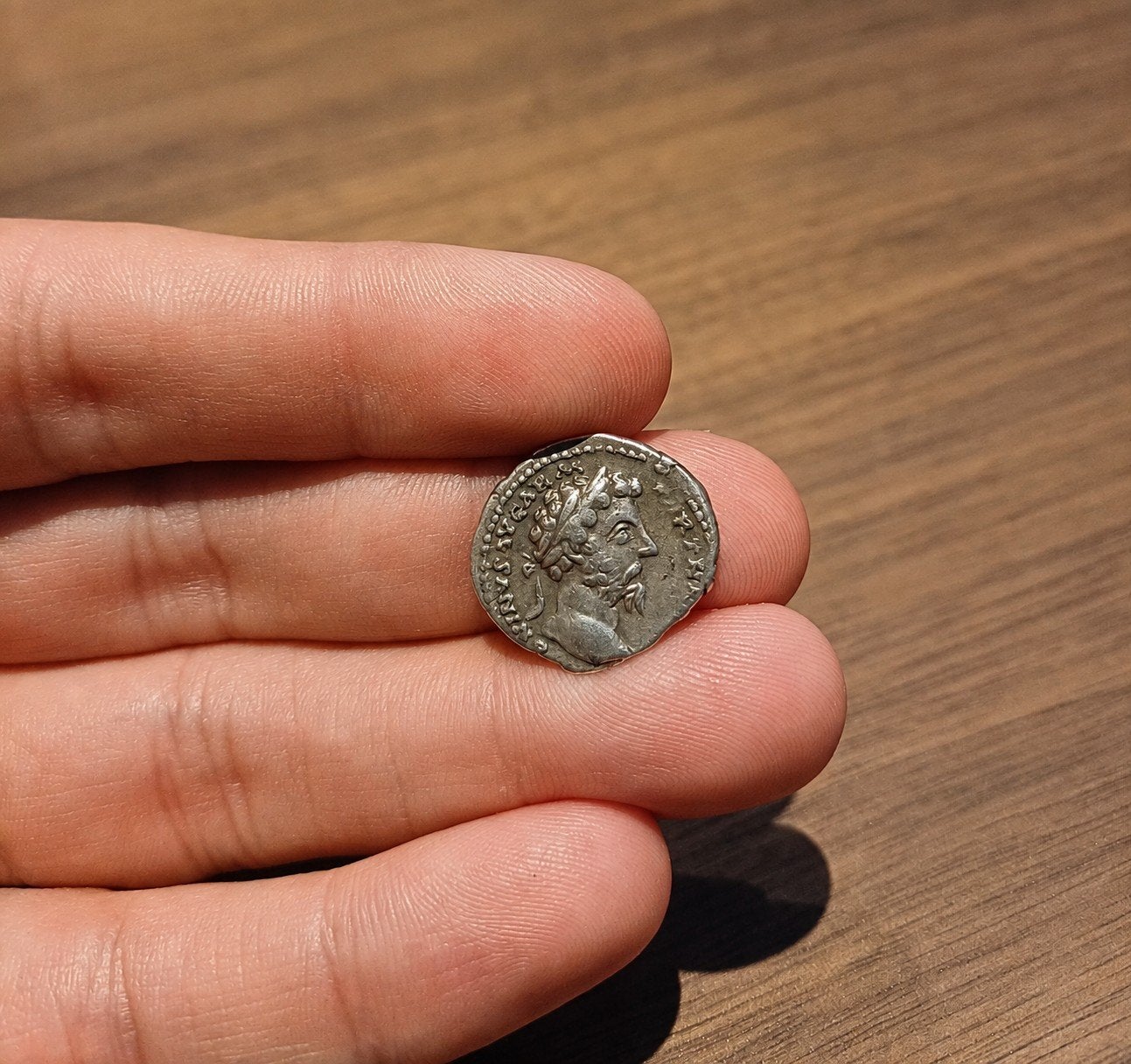 Prachtige Denarius van Marcus Aurelius. inclusief houder., Postzegels en Munten, Ophalen of Verzenden