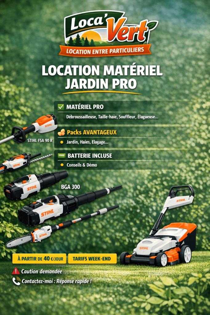 Location matériel jardin STIHL entre particuliers, Jardin & Terrasse, Enlèvement, Comme neuf, Batterie, STIHL