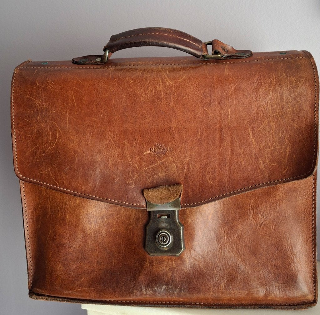 Bruinlederen reistas voor heren, ook geschikt voor laptop, Ophalen, Gebruikt, Bruin, Minder dan 40 cm