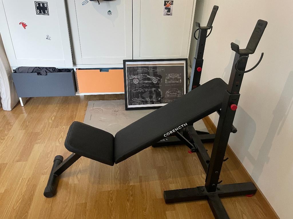 Complete Benchpress Set – 72kg Gewichten + Stangen + Bench, Ophalen, Krachtstation, Zo goed als nieuw, Metaal