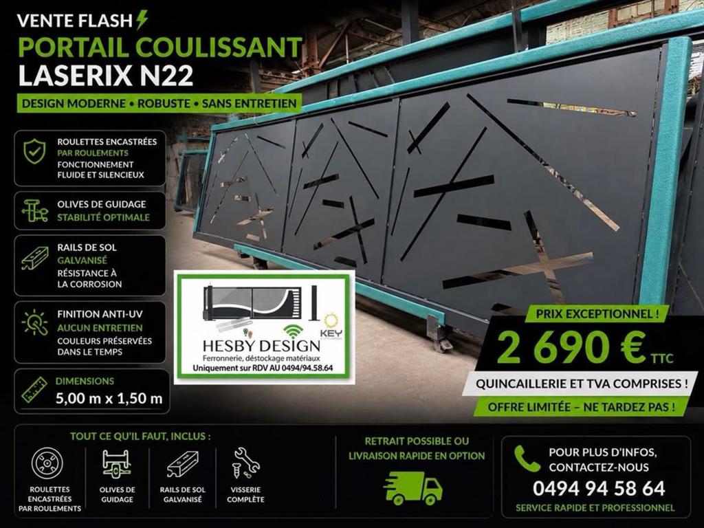 Portail Barrière NEUF DESTOCKAGE, Jardin & Terrasse, Clôtures de jardin, Comme neuf, Enlèvement