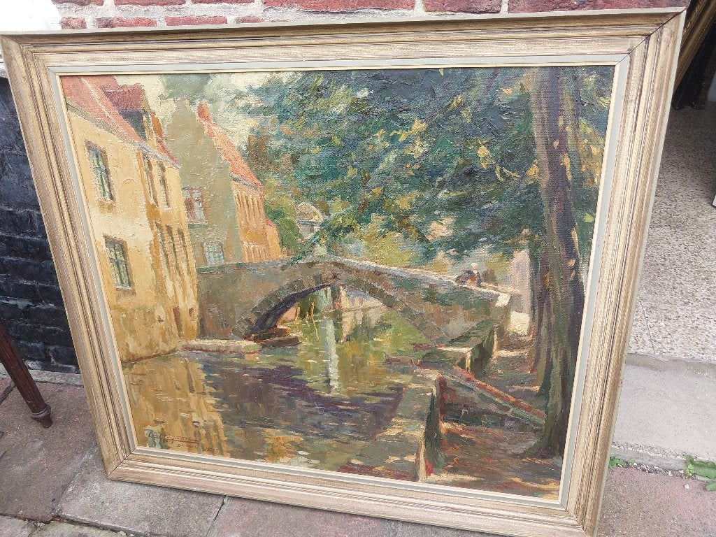 Lionel Poupaert Brugse school, Ophalen, Impressionistisch, Olieverf, Doek