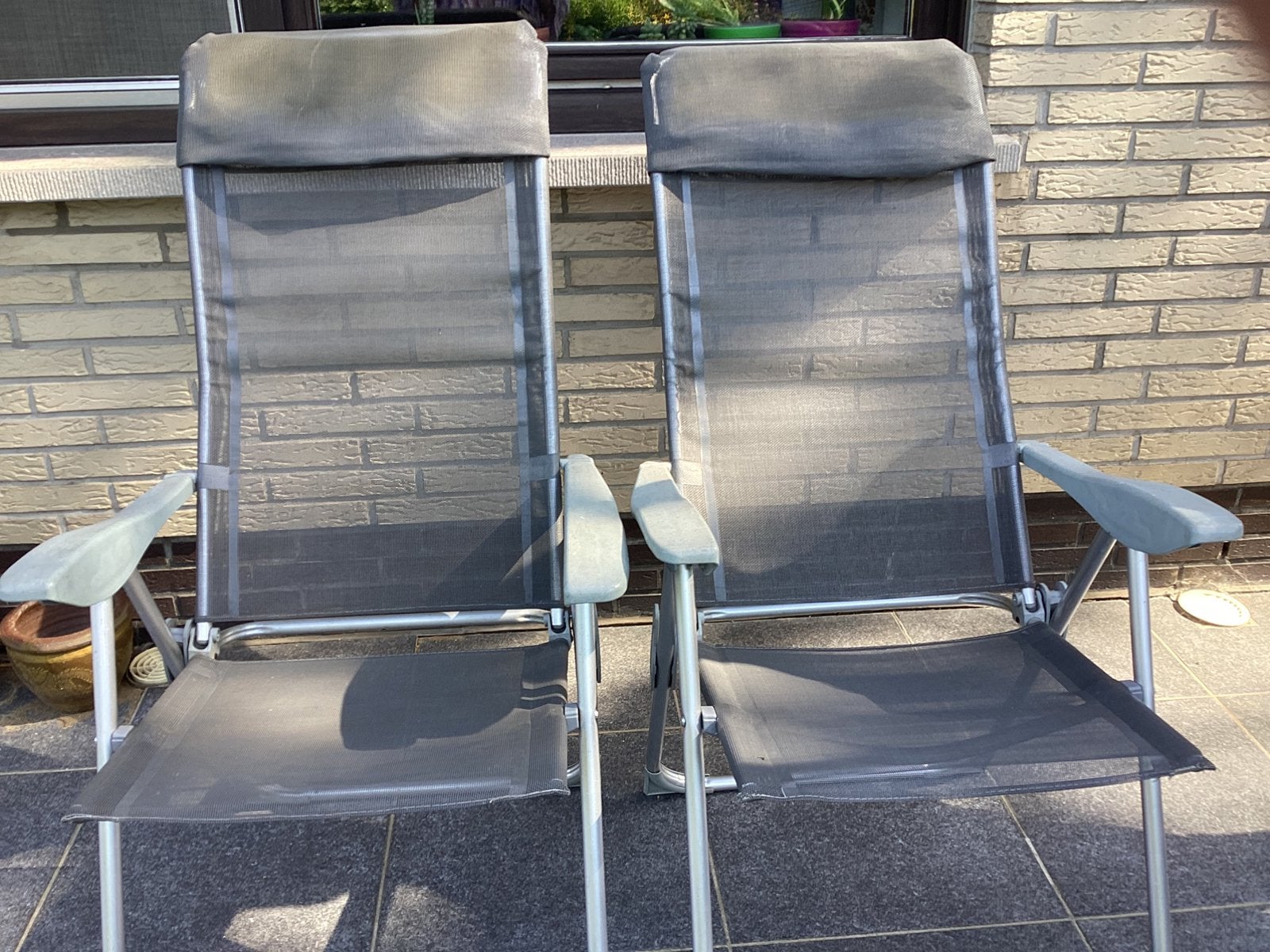 2 Inklapbare tuinstoelen, Ophalen, Gebruikt, Aluminium, Inklapbaar