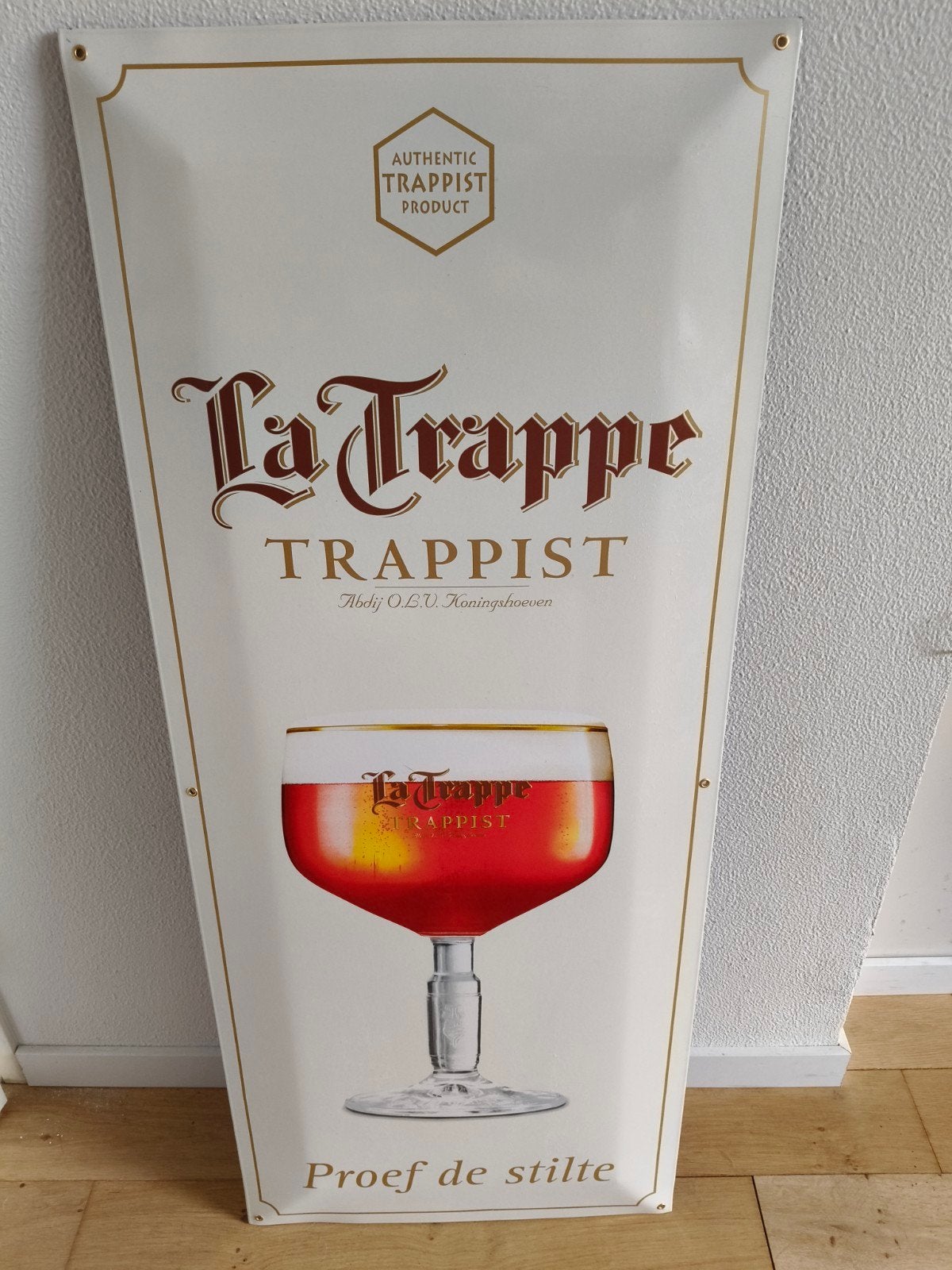 La Trappe emaille Trappist Reclamebord - 120x50cm, Verzamelen, Ophalen, Zo goed als nieuw, Reclamebord, Plaat of Schild, La Trappe