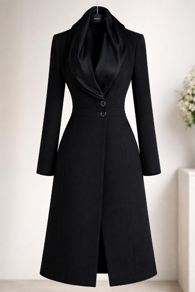 Mantel lang zwart jas elegant met kraag voor dame, Kleding | Dames, Jassen | Winter, Nieuw, Maat 38/40 (M), Zwart, Ophalen of Verzenden