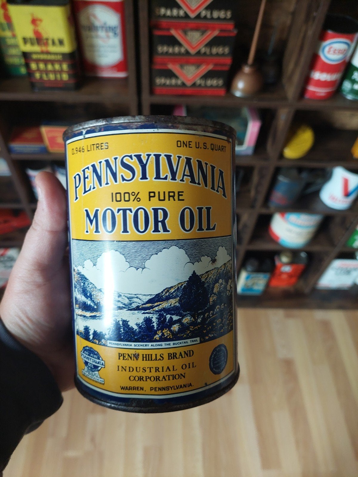 Olieblik " Penn hills Pennsylvania Motor Oil ", Verzamelen, Ophalen of Verzenden
