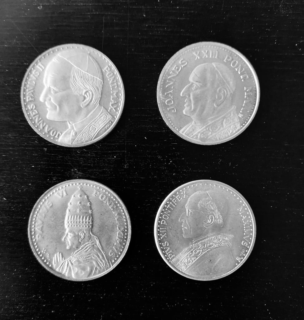4 pièces vatican pape plaqué argent, Postzegels en Munten, Munten | België, Ophalen of Verzenden, Verzilverd, Zilver