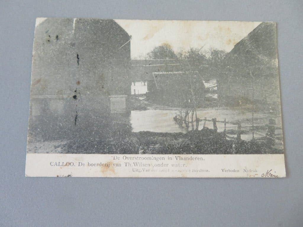 postkaart overstromingen Kallo 1906 boerderij Th. Wilsens, Ophalen of Verzenden, Voor 1920, Gelopen, Oost-Vlaanderen
