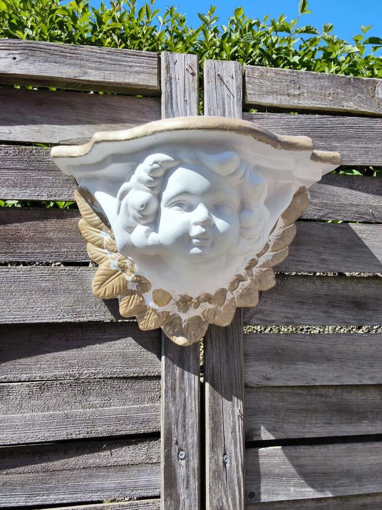 Wanddecoratie engeltje wit , goudkleurig console, Tuin en Terras, Ophalen, Zo goed als nieuw