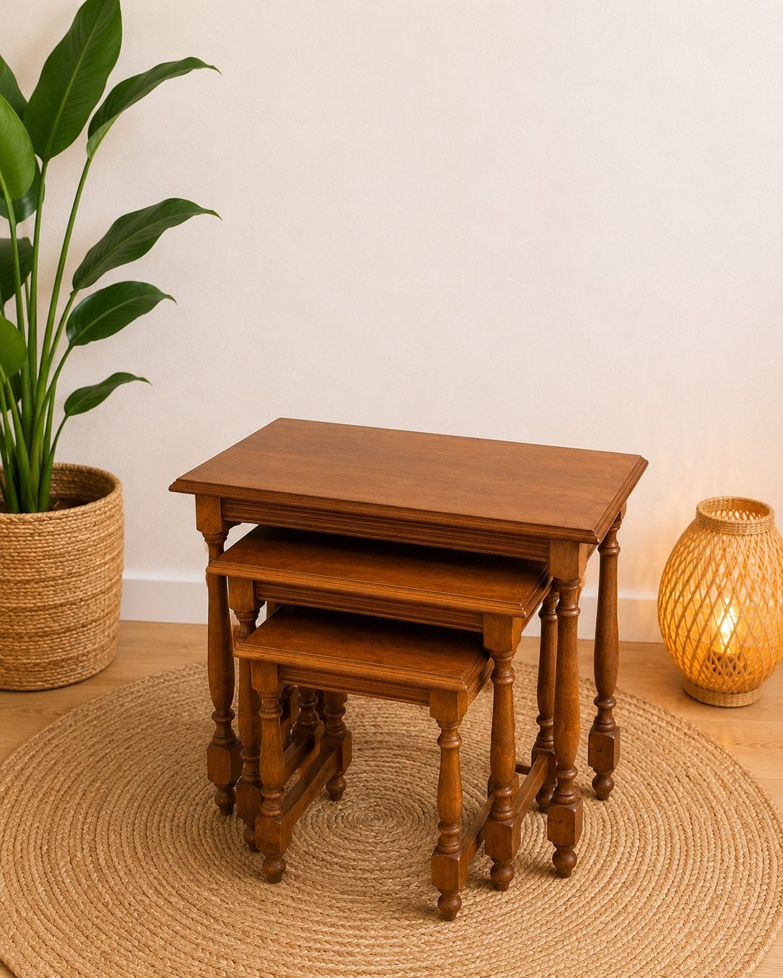 Lot de 3 tables gigognes en chêne – bois massif, Enlèvement