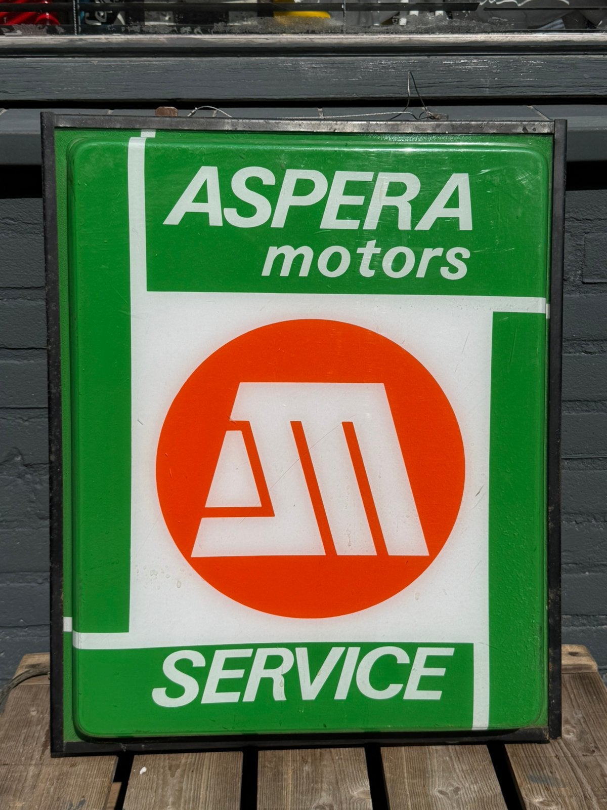 Aspera Motors 4T oude reclame lichtbak, Ophalen, Gebruikt, ., Lichtbak of (neon) lamp