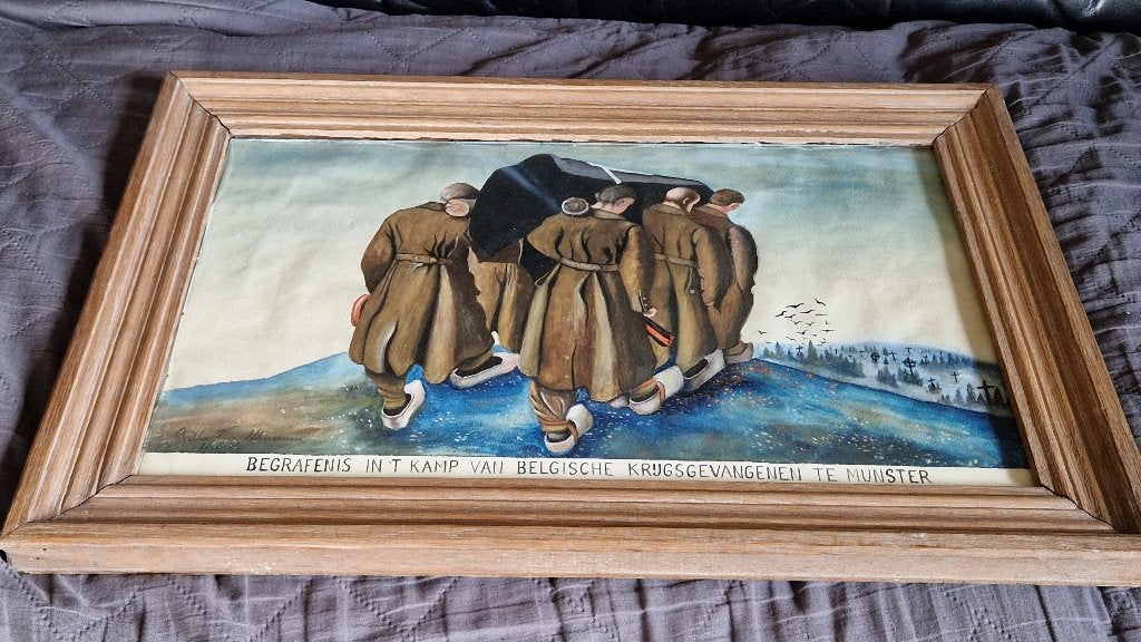 Schilderij Belgische krijgsgevangenen Van Meirvenne Bertha, Ophalen, Tekening, Klassiek, Overige onderwerpen