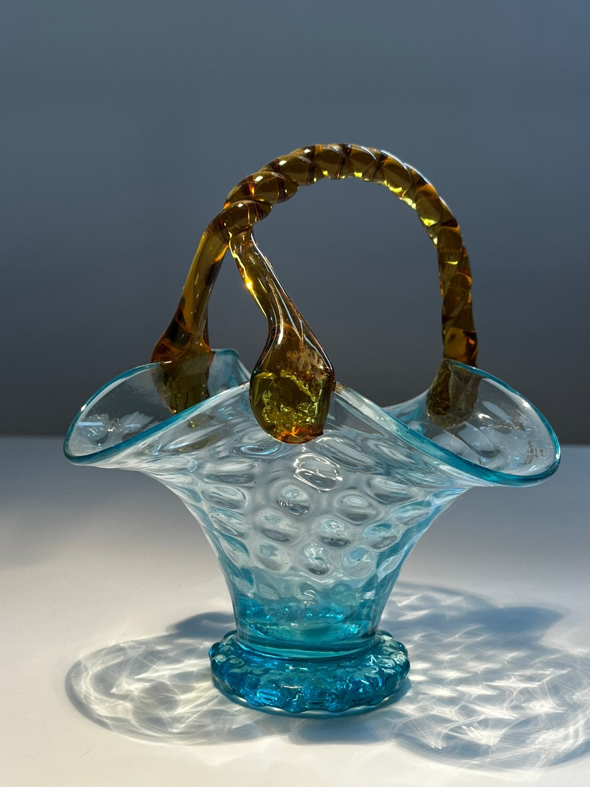 Antiek mondgeblazen glazen mand corbeille vide-poche, Ophalen of Verzenden