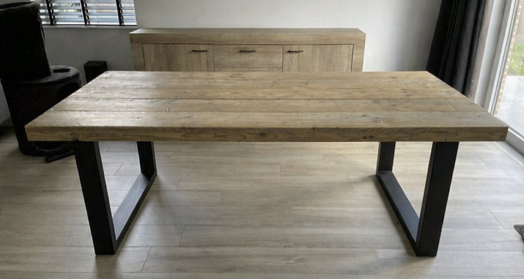 Eettafel in steigerhout, Huis en Inrichting, Ophalen, 200 cm of meer, Zo goed als nieuw, Vijf personen of meer