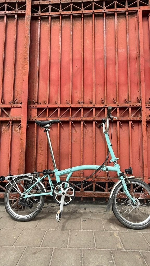 Brompton M6R turkooisblauw telescopischzadel 6versnellingen, Ophalen, Brompton, 14 tot 16 inch, Versnellingen