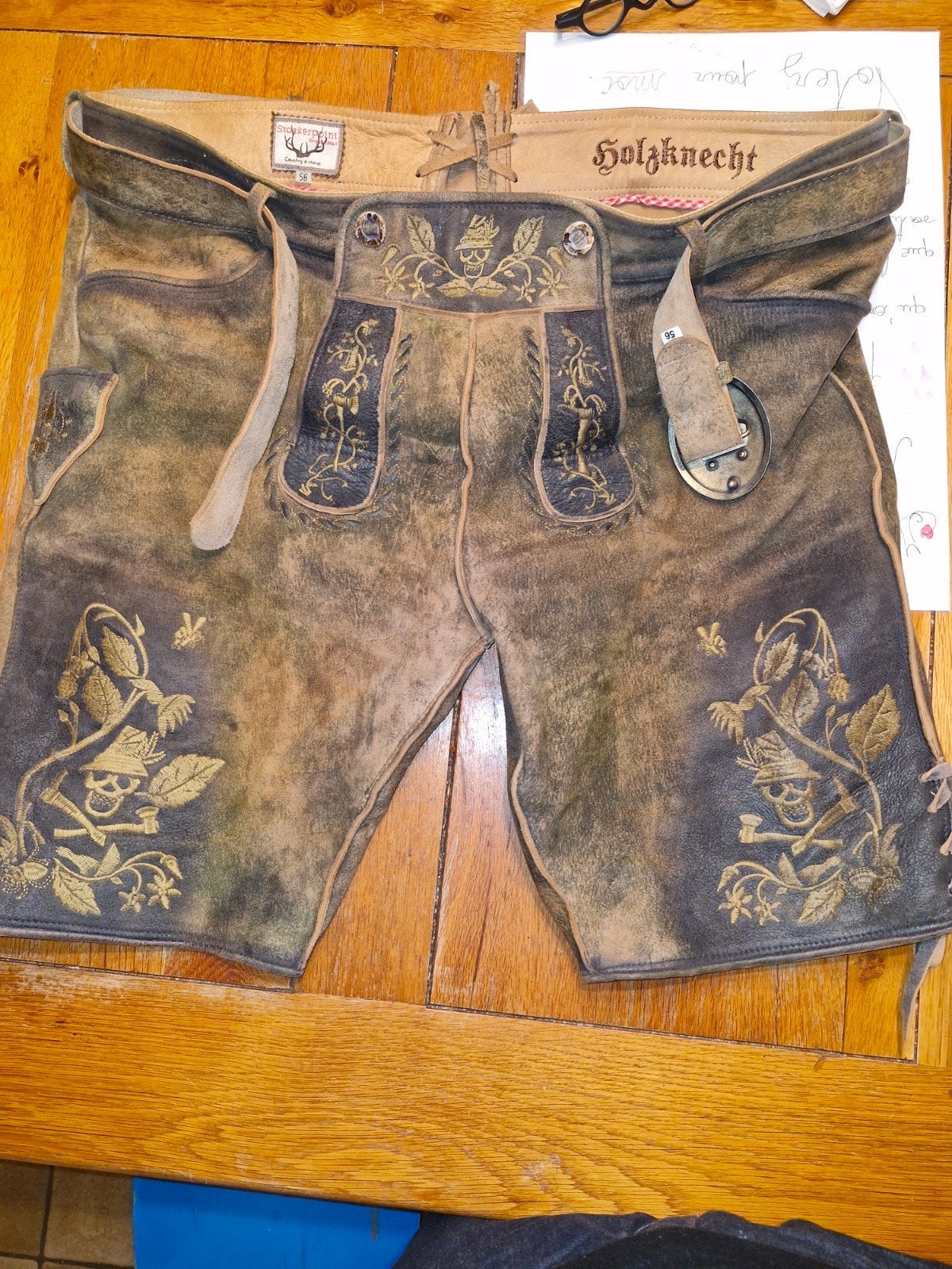 Lederhose slipje van echt leer, gevoerd met riem., Kleding | Heren, Broeken en Pantalons, Ophalen, Bruin, Stockerpoint, Maat 56/58 (XL)