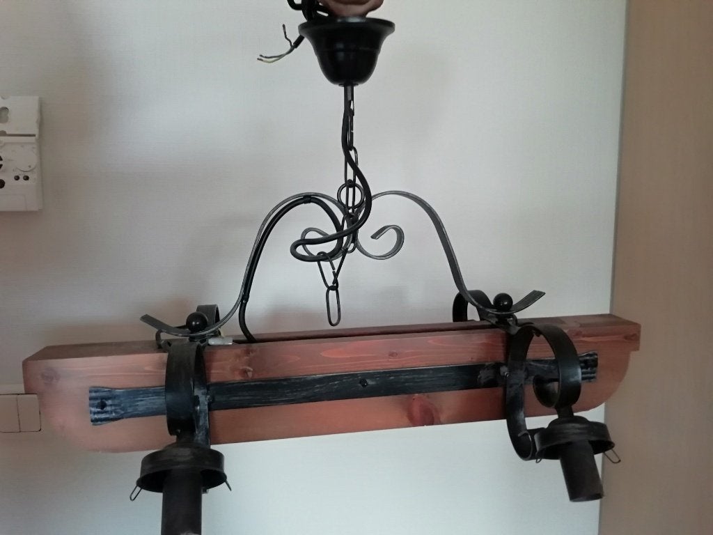 vintage luster houten BALK, Huis en Inrichting, Lampen | Kroonluchters, Ophalen