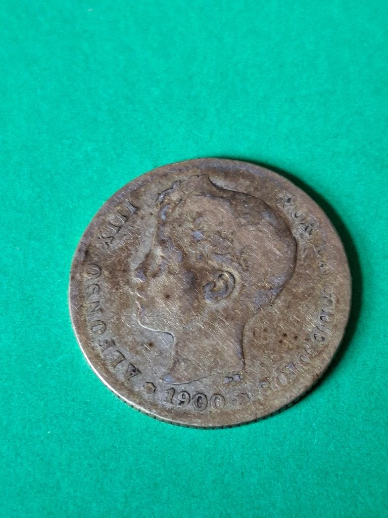 1900 Spanje 1 peseta in zilver Alfonso XIII, Postzegels en Munten, Verzenden, Overige landen, Losse munt, Zilver
