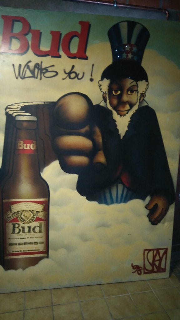 Schilderij bud, Verzamelen, Ophalen, Gebruikt, Reclamebord, Plaat of Schild