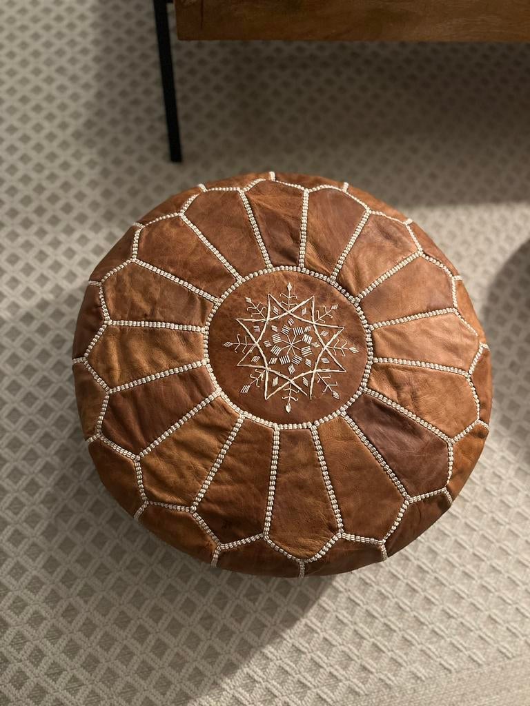 Bohemian poef 50x30cm, Nieuw, Leer, Ophalen of Verzenden, Bohemian/Marokkaans