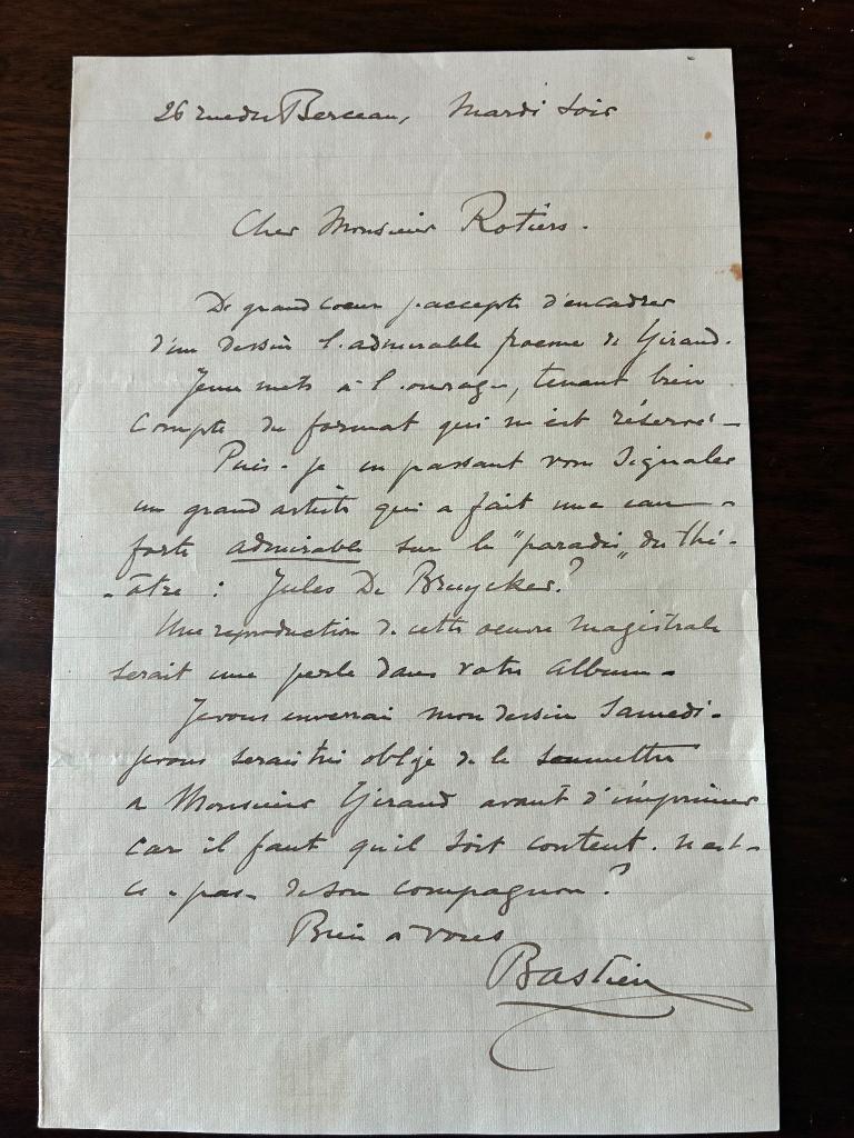Brief geschreven door Alfred Bastien, Ophalen of Verzenden, Gebruikt