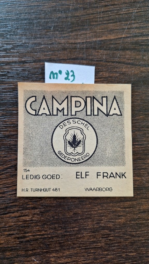 etiket Campina Desschel gedoponeerd (nr23), Ophalen, Zo goed als nieuw, Overige typen, Overige merken