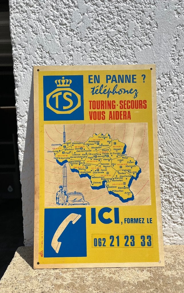 Panneau Publicitaire Vintage TOURING SECOURS, Collections, Enlèvement ou Envoi, Utilisé, Panneau publicitaire