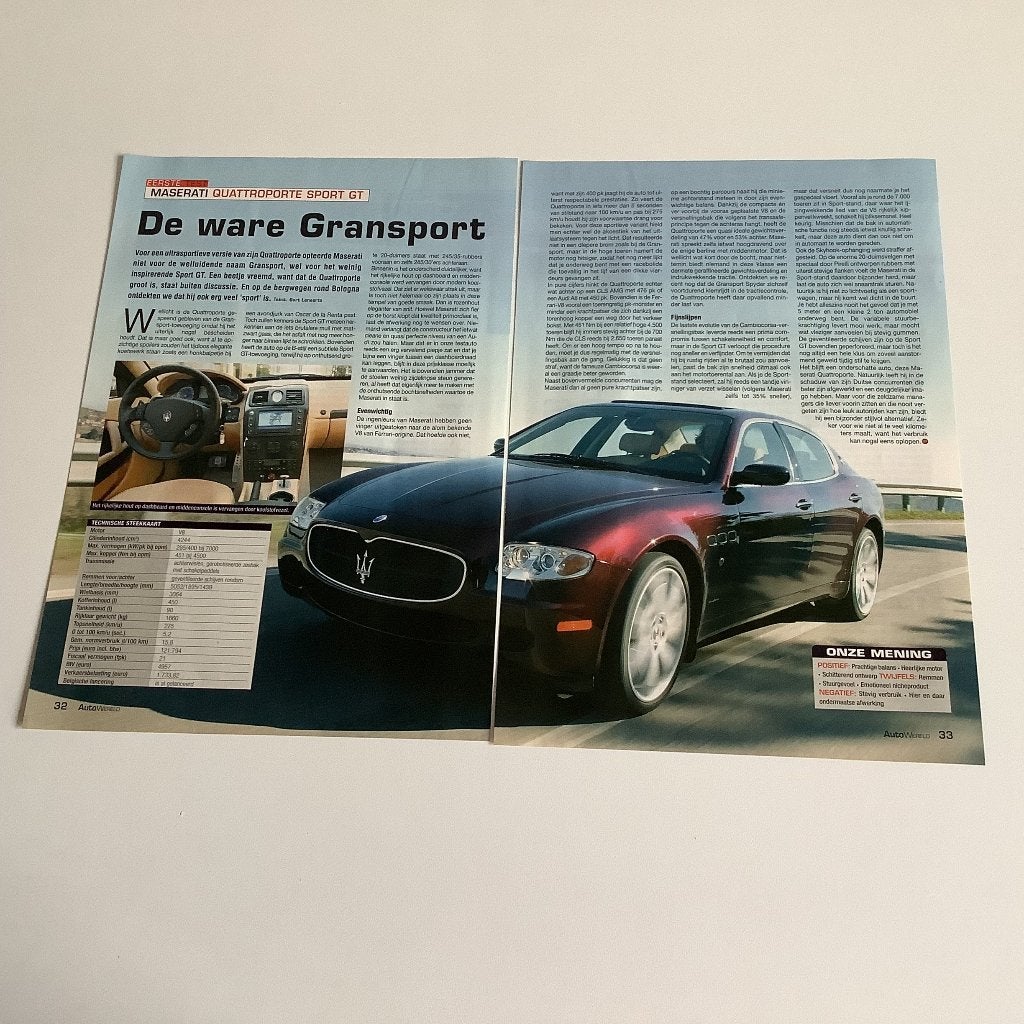 Artikel Maserati Quattroporte Sport GT, Boeken, Ophalen of Verzenden, Zo goed als nieuw, Overige merken
