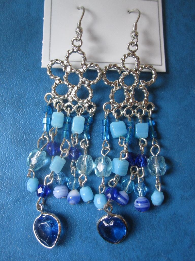 Boucles d'oreilles en argent avec ornements bleus et cœur (N, Bijoux, Sacs & Beauté, Boucles d'oreilles, Neuf, Enlèvement ou Envoi