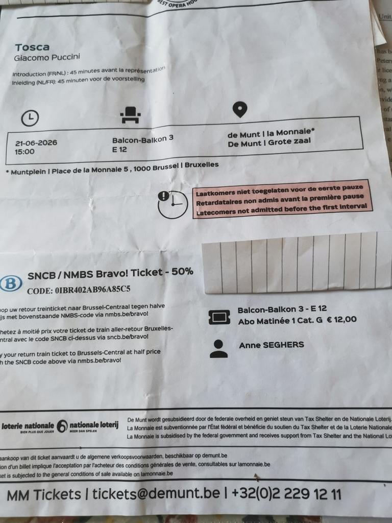 De Munt Tosca, Ophalen of Verzenden