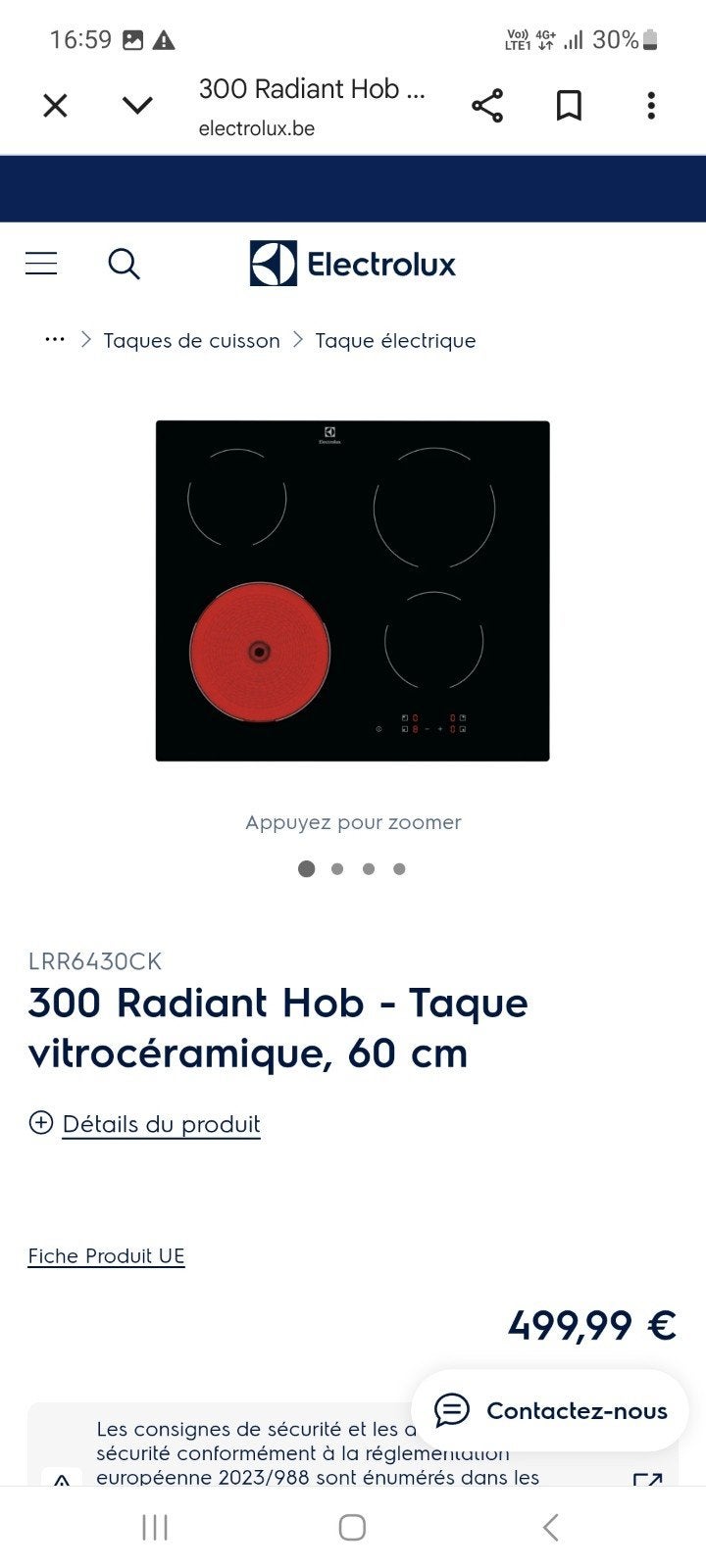 Taque de cuisson Vitrocéramique
ELECRTOLUX neuf