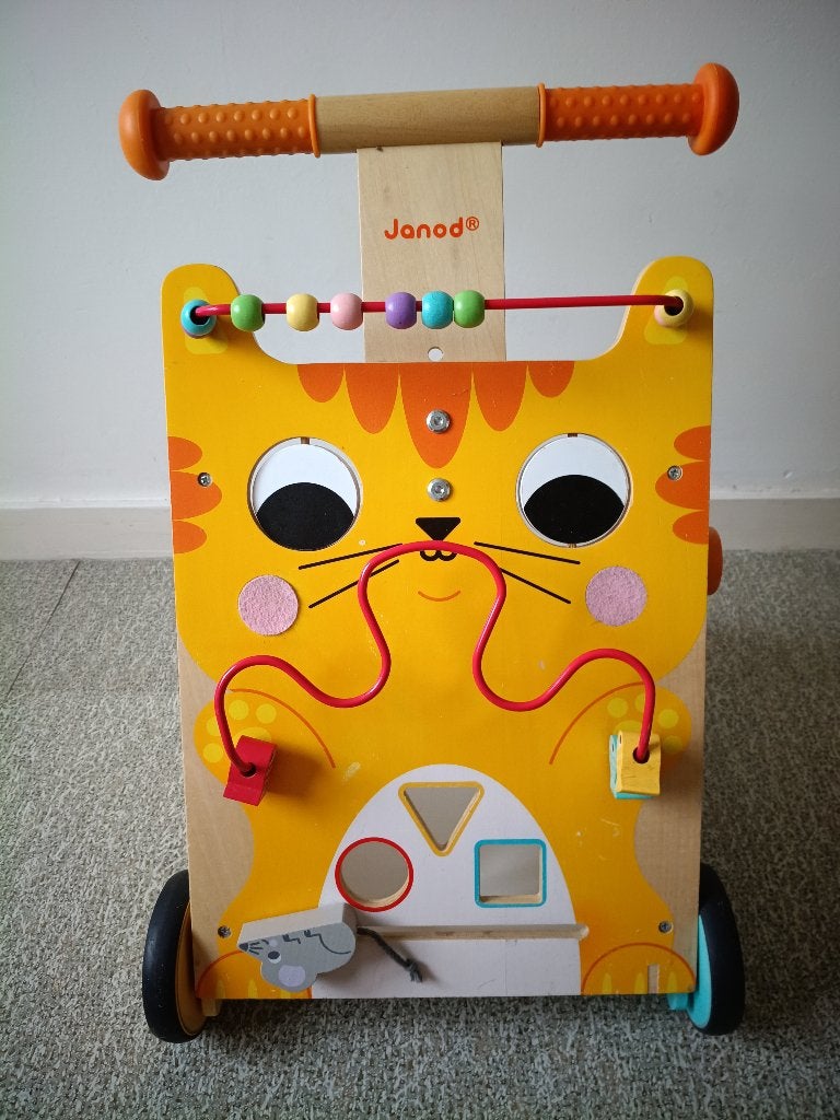 Loopwagen hout Janod kat, Kinderen en Baby's, Ophalen, Gebruikt, Duw- of Trekspeelgoed