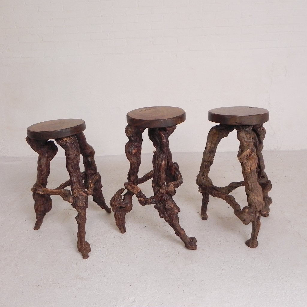 Set van 3 vintage barkrukken van wijnranken, jaren 60, Huis en Inrichting, Barkrukken, Ophalen of Verzenden