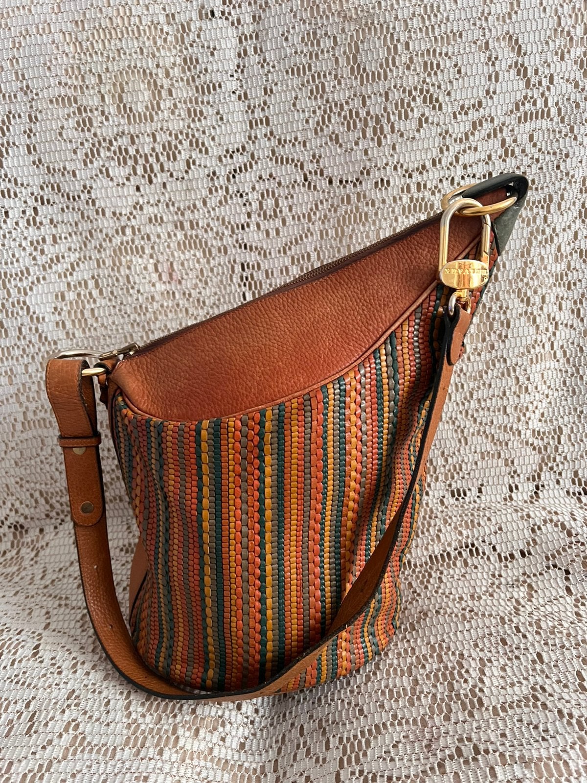 Sac DELVAUX cuir tressé multicolore, Enlèvement ou Envoi, Comme neuf, Cuir