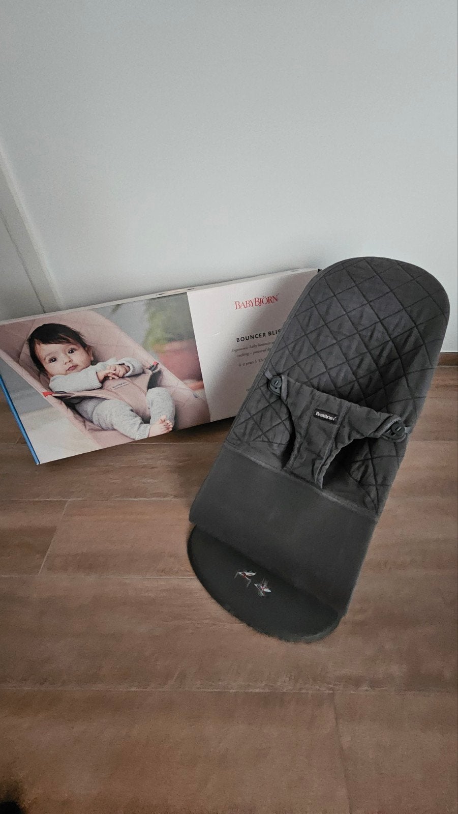 BabyBjörn Bouncer Bliss donkergrijs + originele doos & tas, Kinderen en Baby's, Wipstoeltjes, Gebruikt, Verstelbaar, Wipstoel