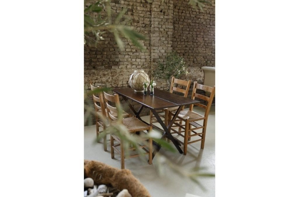 Oude kerkstoelen - houten ladderback met gevlochten zitting, Antiek en Kunst, Ophalen