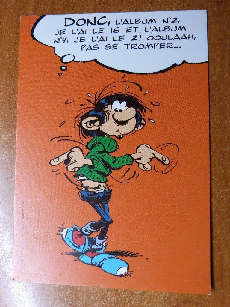 Guust Flater stripheld promo postkaart ca 2001, Verzamelen, Stripfiguren, Verzenden, Overige figuren, Zo goed als nieuw, Beeldje of Figuurtje