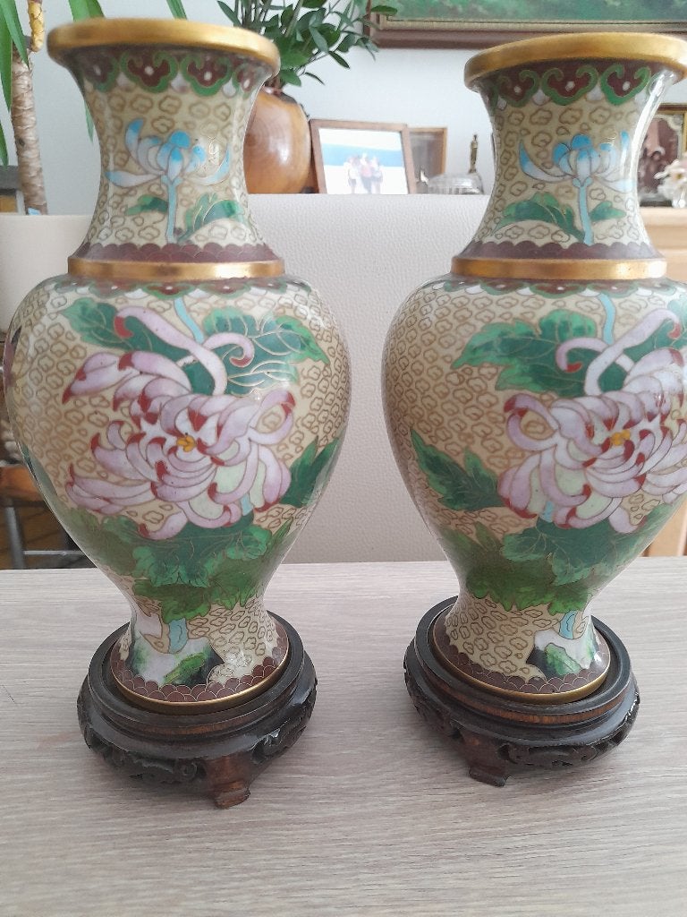 2 vases cloisonnés anciens, Enlèvement ou Envoi