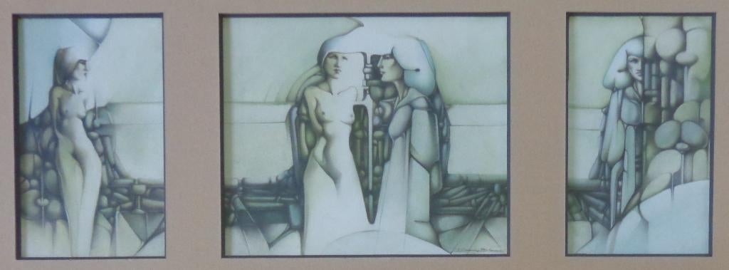 DANNY BLOES / TRIPTIEK / ORIGINEEL WERK / 47x83cm / KADER, Antiek en Kunst, Ophalen