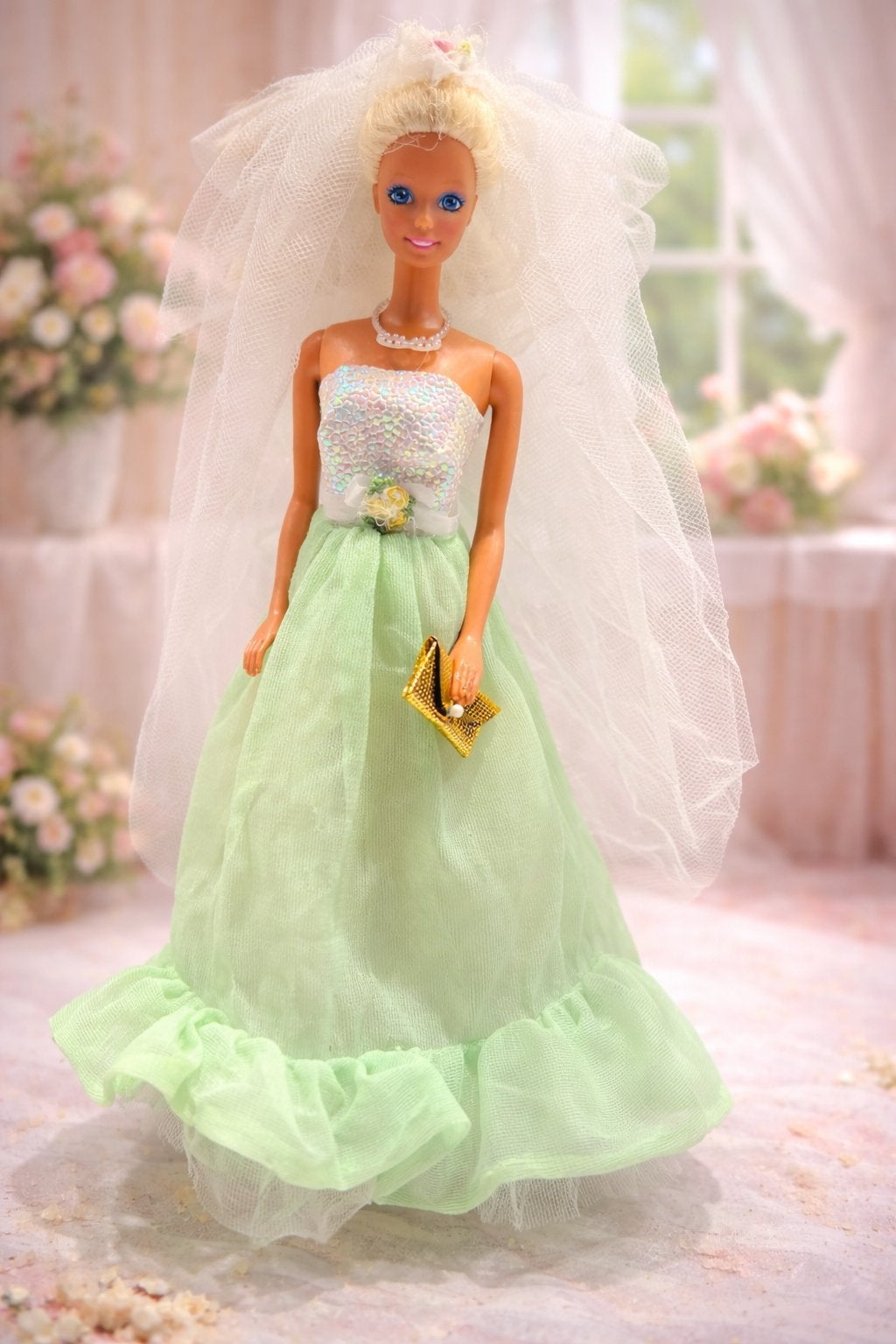 Vintage Barbie Bruid met sluier, tasje & originele jurk, Kinderen en Baby's, Speelgoed | Poppen, Ophalen of Verzenden, Gebruikt