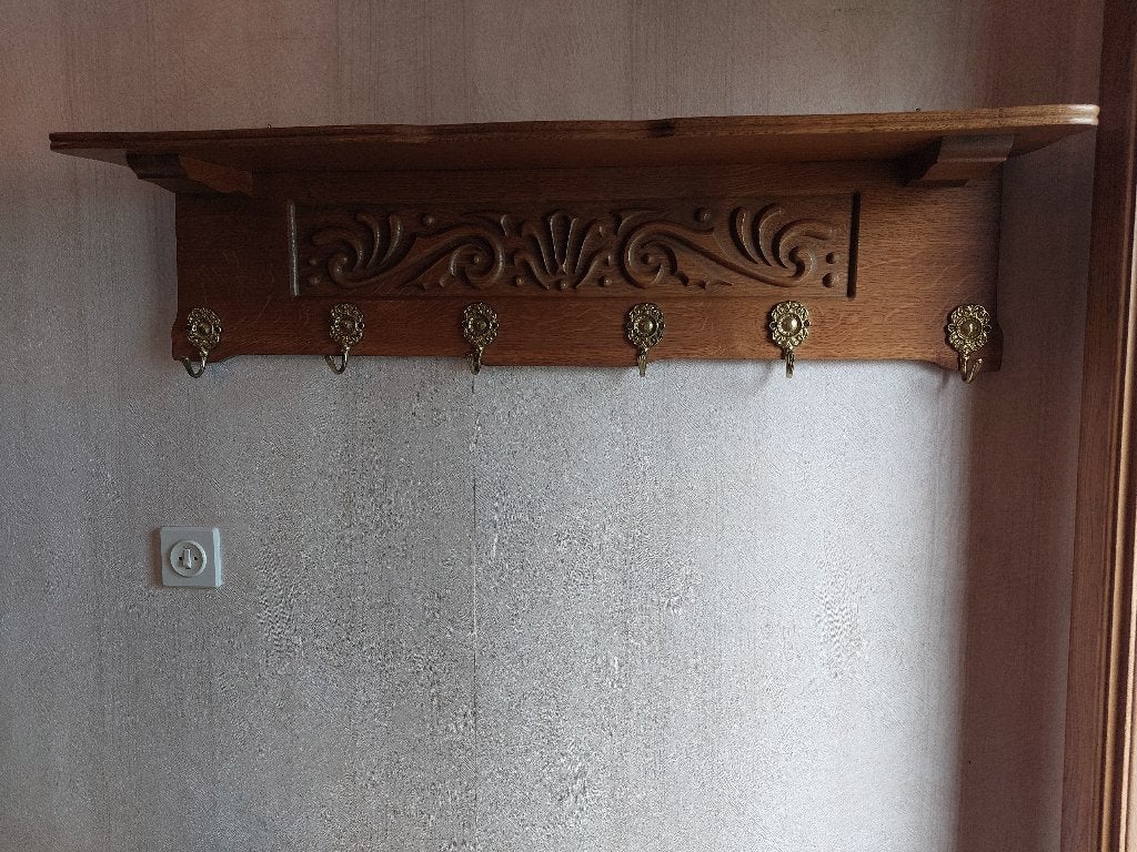 Mooie oude eiken kapstok met hoedenplank, Ophalen, Gebruikt, Hout