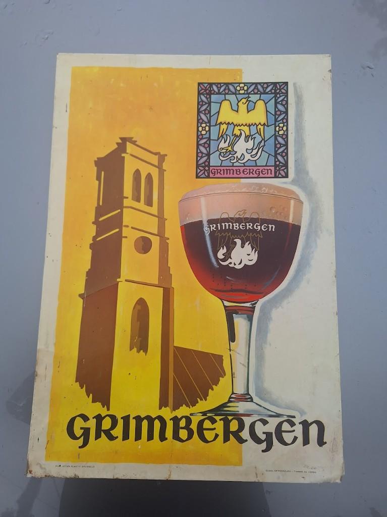oud bordje Grimbergen  karton, Verzamelen, Ophalen of Verzenden, Gebruikt, Reclamebord, Plaat of Schild, Overige merken