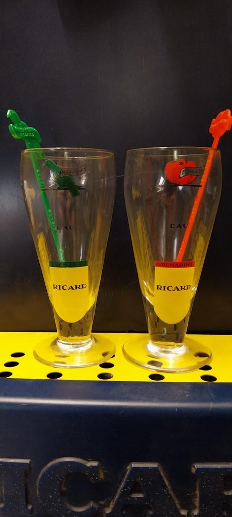Ricard glas perroquet en tomate + mengstokjes, Verzamelen, Ophalen of Verzenden