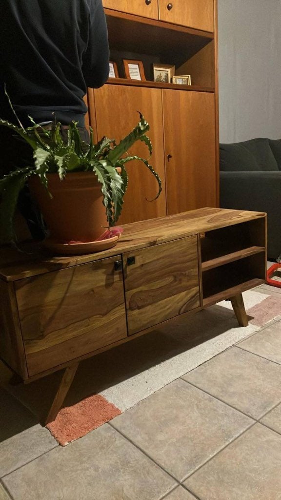 Tv meubel hardhout, Huis en Inrichting, Kasten |Televisiemeubels, Ophalen, Gebruikt, Teakhout, Minder dan 100 cm