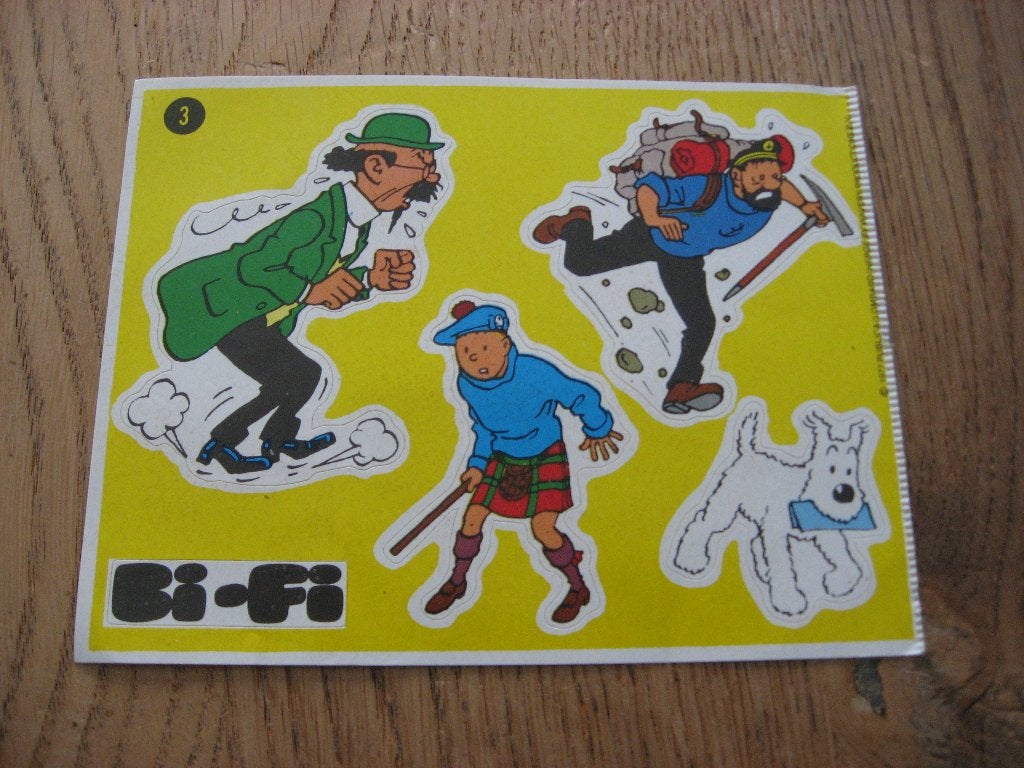 Autocollants Tintin Bi-Fi N 3 1977 Hergé 13 x 10 cm, Enlèvement ou Envoi, Tintin, Neuf, Image, Affiche ou Autocollant